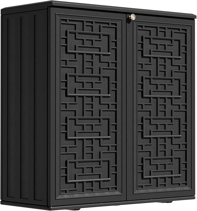 Amazon.com : ZZM HDPE Outdoor Storage Shed, Outdoor Plastic Storage Cabinet, Horizontal Resin Too... | Amazon (US)