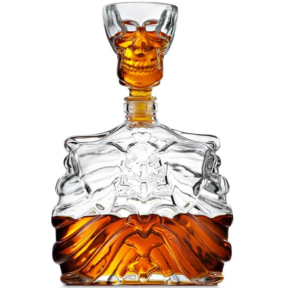 Godinger Whiskey Decanter and Shot Glass, Skull Skeleton Decanter, Halloween Decor, Skeleton Deco... | Walmart (US)