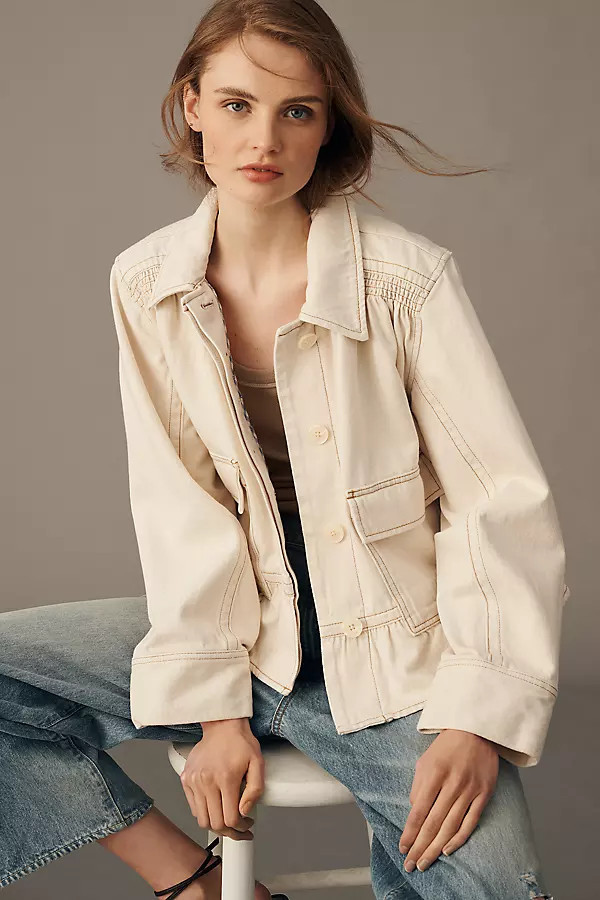 100% Cotton Swingy Smocked Chore Coat Jacket | Anthropologie (US)