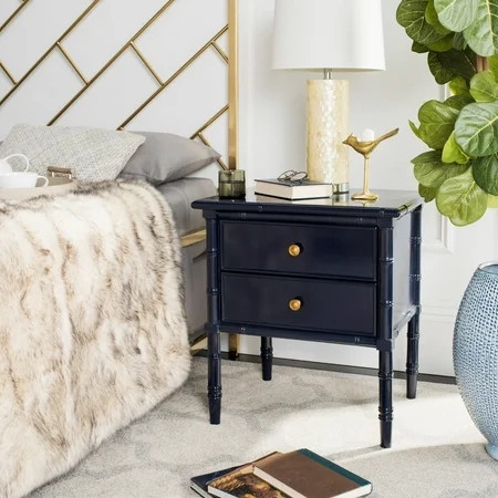 SAFAVIEH Mina Modern Coastal 2-Drawer 25" H Bamboo Nightstand Navy | Walmart (US)