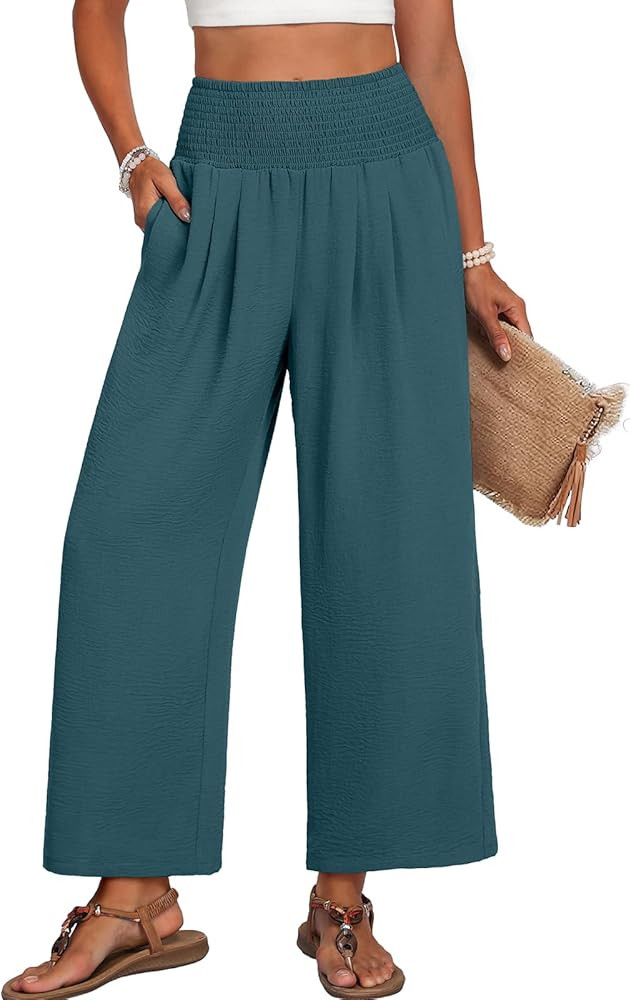 Lepunuo High Waisted Wide Leg Palazzo Pants for Women Summer Beach Vacation Lounge Trousers with ... | Amazon (US)