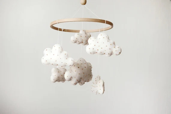 Clouds Mobile Nursery, Felt Clouds Baby Mobile, Gold Baby Mobile, Clouds Hanging Decor, Cloud Nur... | Etsy (US)
