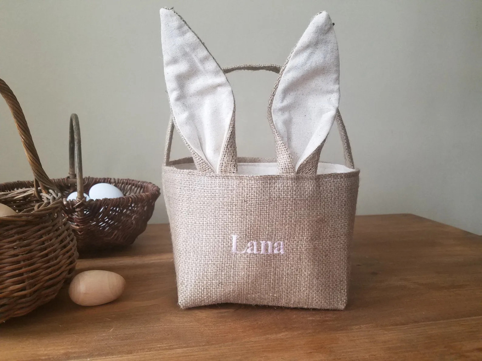 Burlap Bunny Easter Basket  Embroidered  Personalized  | Etsy | Etsy (US)