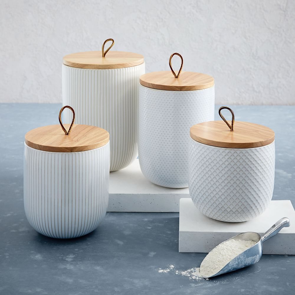 Textured Kitchen Canister, Set of 4, White | West Elm (US)