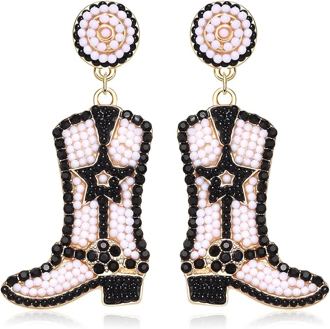 Beaded Cowgirl Boot Earring Western Cowboy Boots Earrings for Women Boho Rhinestone Beads Shoes D... | Amazon (US)
