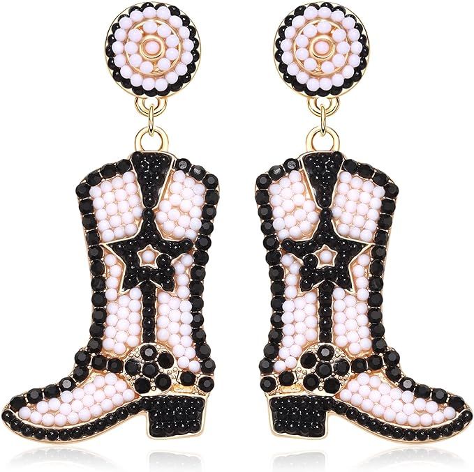 Beaded Cowgirl Boot Earring Western Cowboy Boots Earrings for Women Boho Rhinestone Beads Shoes D... | Amazon (US)