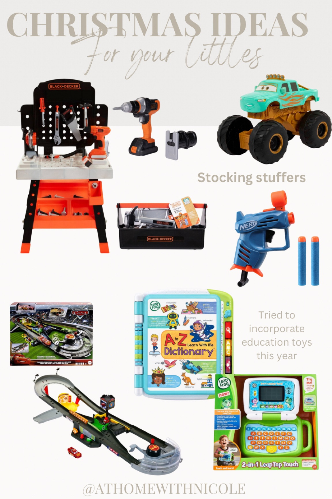 Here is what we are getting our little man, he just turned two and he is very into reading, learning, tricks, cars, and nerf guns (thanks to dad) so added a mini nerf gun to his stocking for fun! 

Toddler boy gift ideas, toddler boy gifts, gift guide, holiday gifts, toddler gifts

#LTKGiftGuide #LTKHoliday #LTKCyberWeek