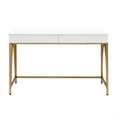 2 Drawers Writing Desk With Metal Trestle Base | Wayfair North America