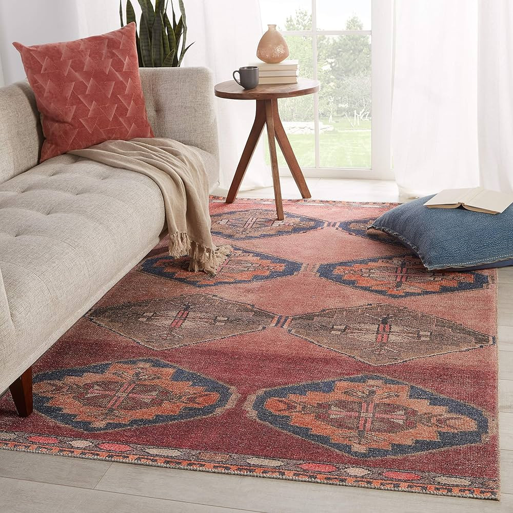 Jaipur Living Machine Washable 8x10 Large Area Rug, Farmhouse, Pink/Blue | Amazon (US)