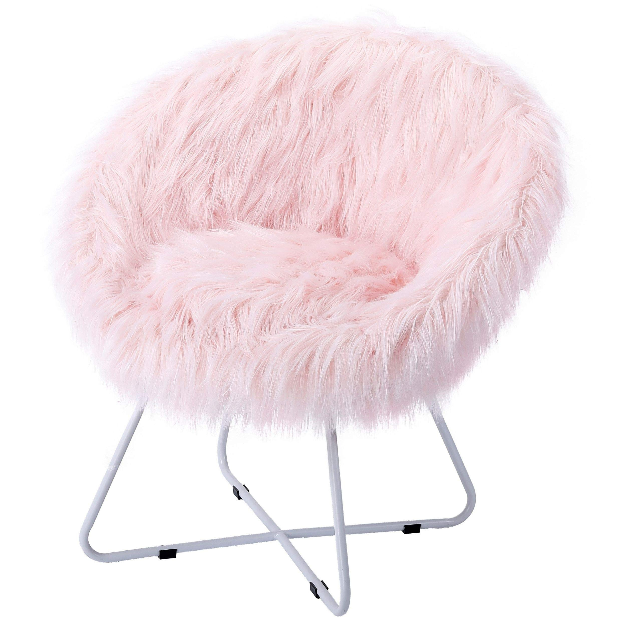 BIRDROCK HOME Faux Fur Papasan Chair with Black Legs - Luxuriously Soft & Lightweight - Wide Cushion Seat for Playroom, or Living Room - Moon Chair - Metal - Fluffy Round Seat - Circle - Pink | Amazon (US)