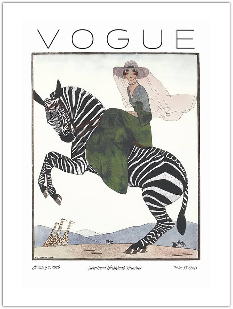 Fashion Magazine - January 15 1926 - Zebra and Model - Vintage Magazine Cover by André Édouard ... | Amazon (US)