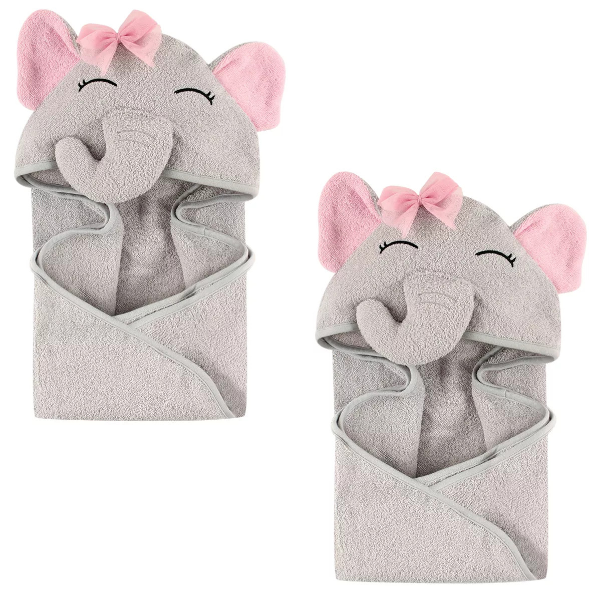 Hudson Baby Infant Girl Cotton Animal Face Hooded Towel, Pretty Elephant 2-Piece, One Size | Target