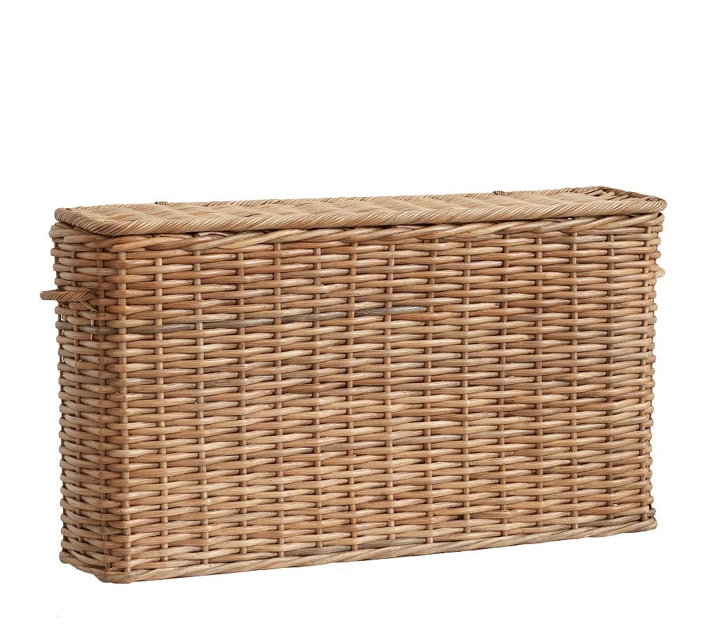 Aubrey Woven Oversized Narrow Rectangle Lidded Basket - Natural | Pottery Barn (US)