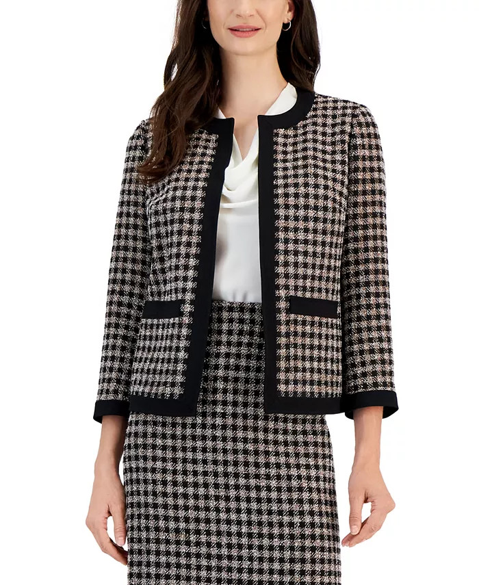 Kasper Petite Collarless Open-Front Tweed Blazer - Macy's | Macy's
