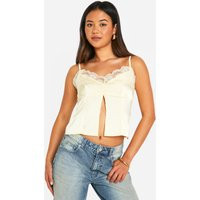 Womens Satin Lace Detail Split Hem Cami - Yellow - 6 | boohoo (US & Canada)