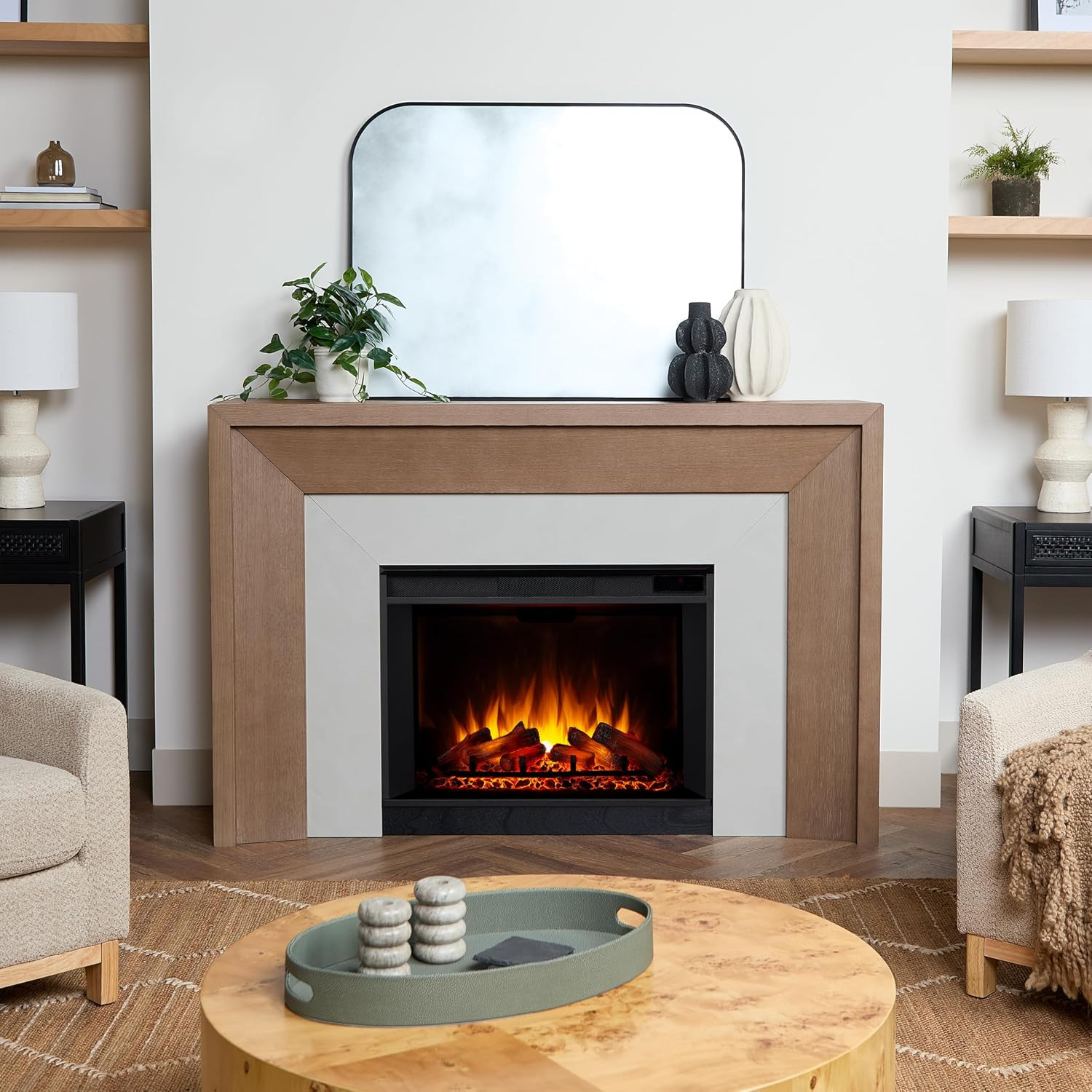 Real Flame Brooks 64” Grand Electric Fireplace with Mantel for Living Room or Bedroom, Replaceable Fireplace Insert Heater, Realistic Log and Flame Effect, Remote Control, Timer (Classic White Oak). | Amazon (US)