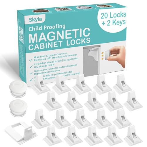 SKYLA HOMES Magnetic Cabinet Locks Baby Proofing Child Safety - The Safest Quickest and Easiest Multi-Purpose 3M Adhesive Child Proof Latches, No Screws or Tools Needed (20 Pack) | Amazon (US)
