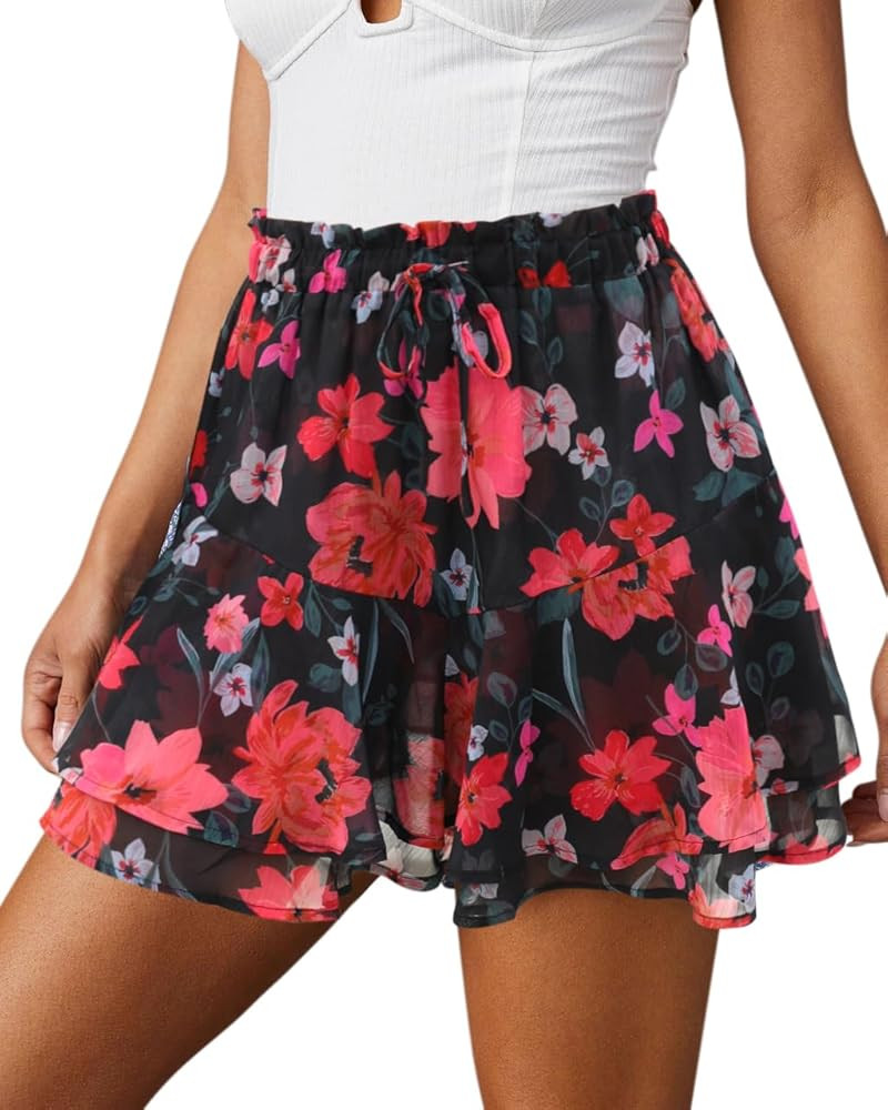 Flowy Shorts for Women Casual Boho Floral Skorts Ruffle Mini Skirts Running Tennis Butterfly Chif... | Amazon (US)