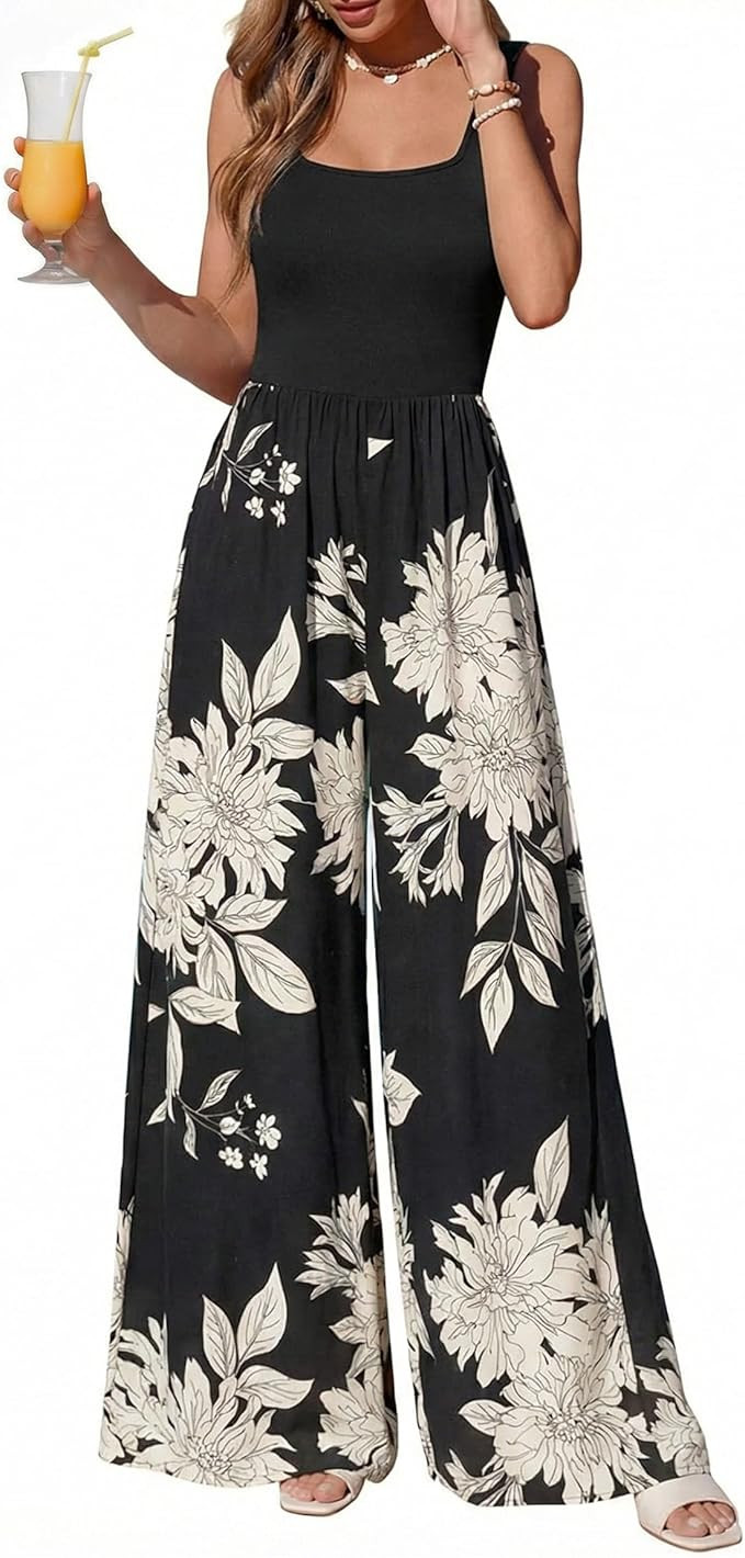 KIRUNDO Rompers for Women Spring Summer Outfits Resort Wear One Piece Scoop Neck Tank Boho Floral... | Amazon (US)