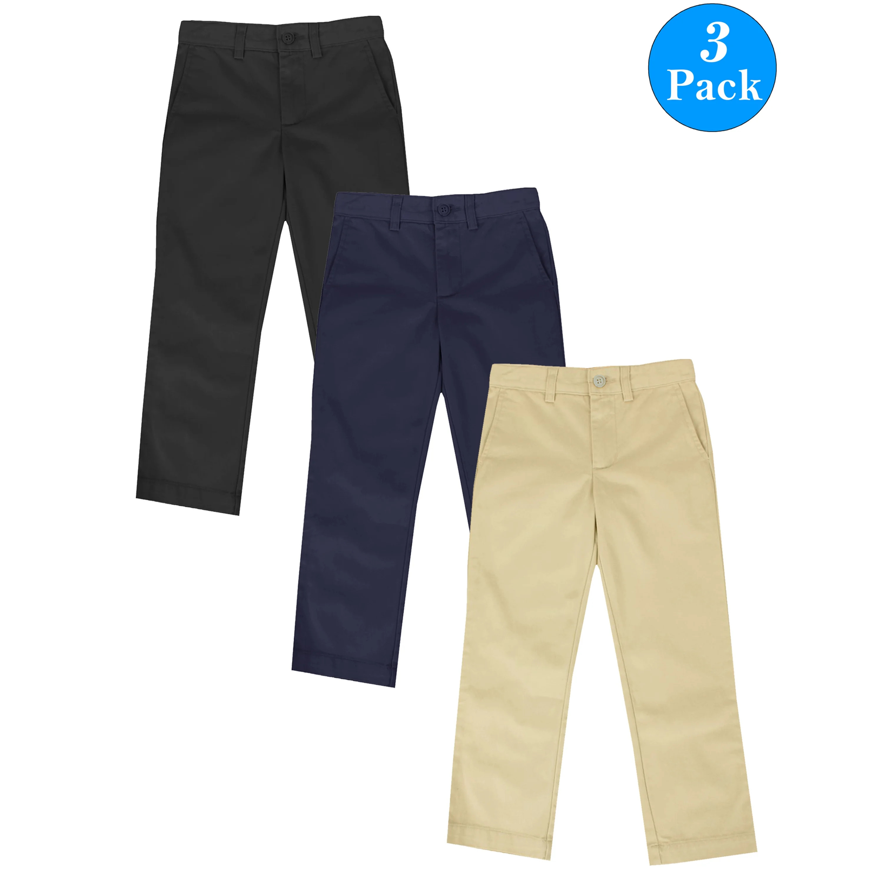 Boys Slim Straight Flat Front School Uniform Pants(Little Boys,Big Boys)(3-Pack) | Walmart (US)