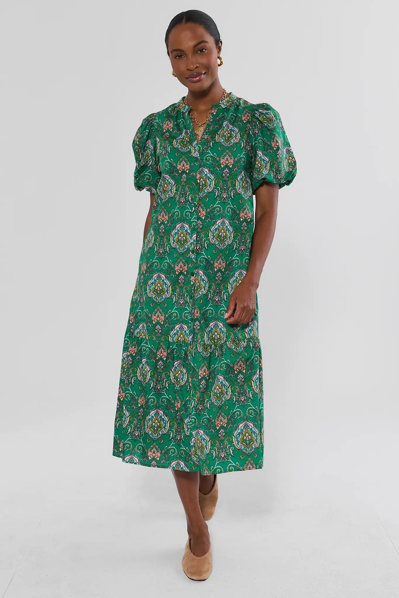 Green Multi Printed Midi Dress | Avara