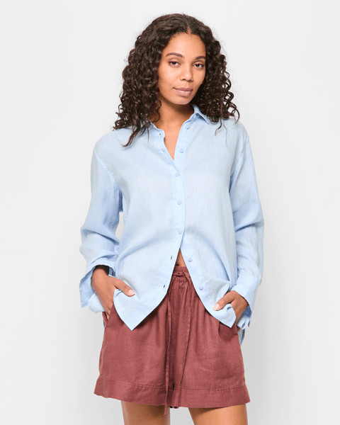 European Linen Long Sleeve Shirt - Summer Blue | Target AU