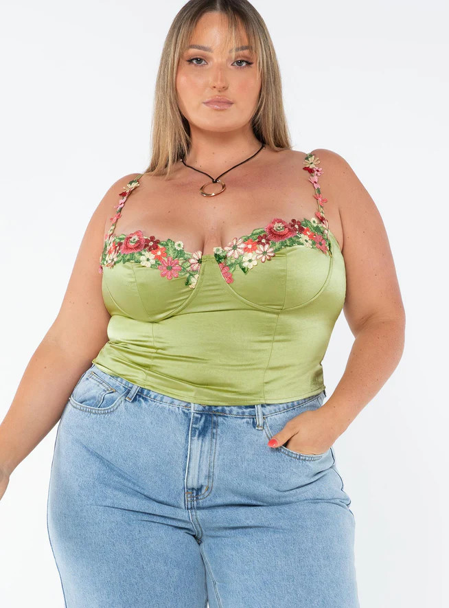 Enchante To Meet You Top Green Curve | Princess Polly US