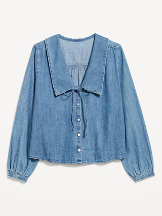 Long-Sleeve Button-Down Cropped Denim Shirt | Old Navy (US)