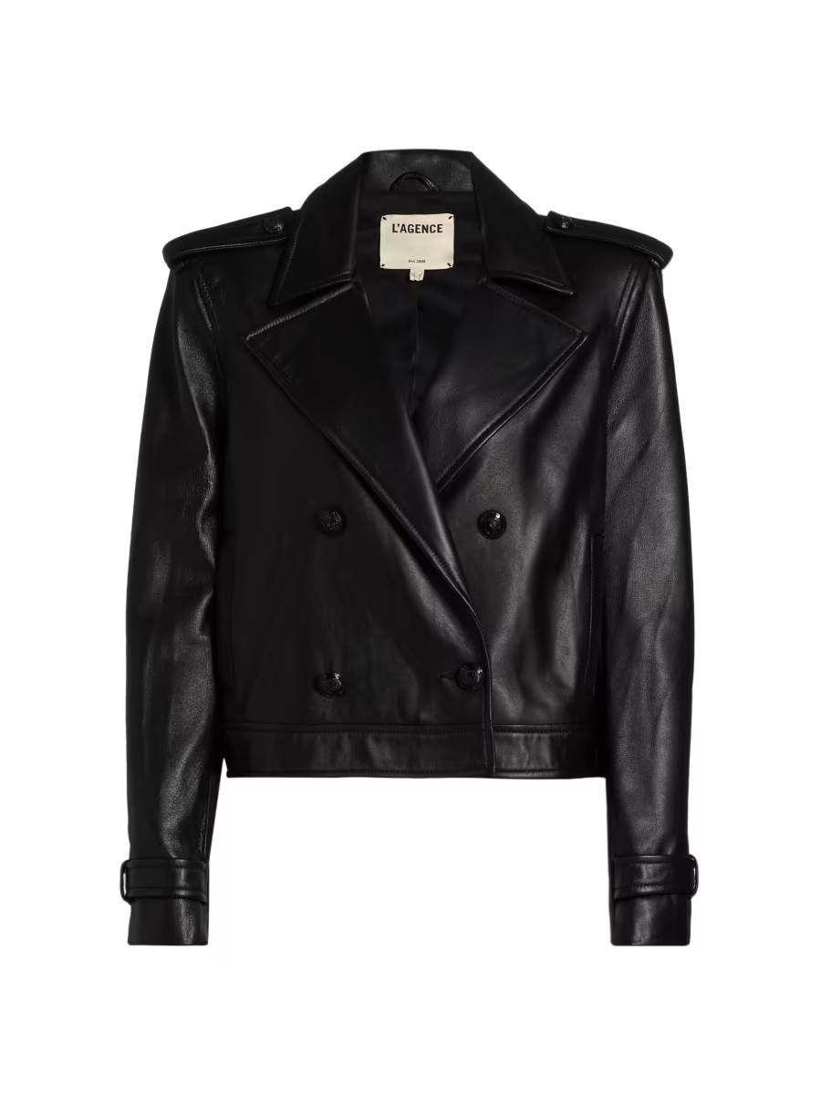 L'AGENCE Xoey Cropped Leather Trench Jacket | Saks Fifth Avenue | Saks Fifth Avenue