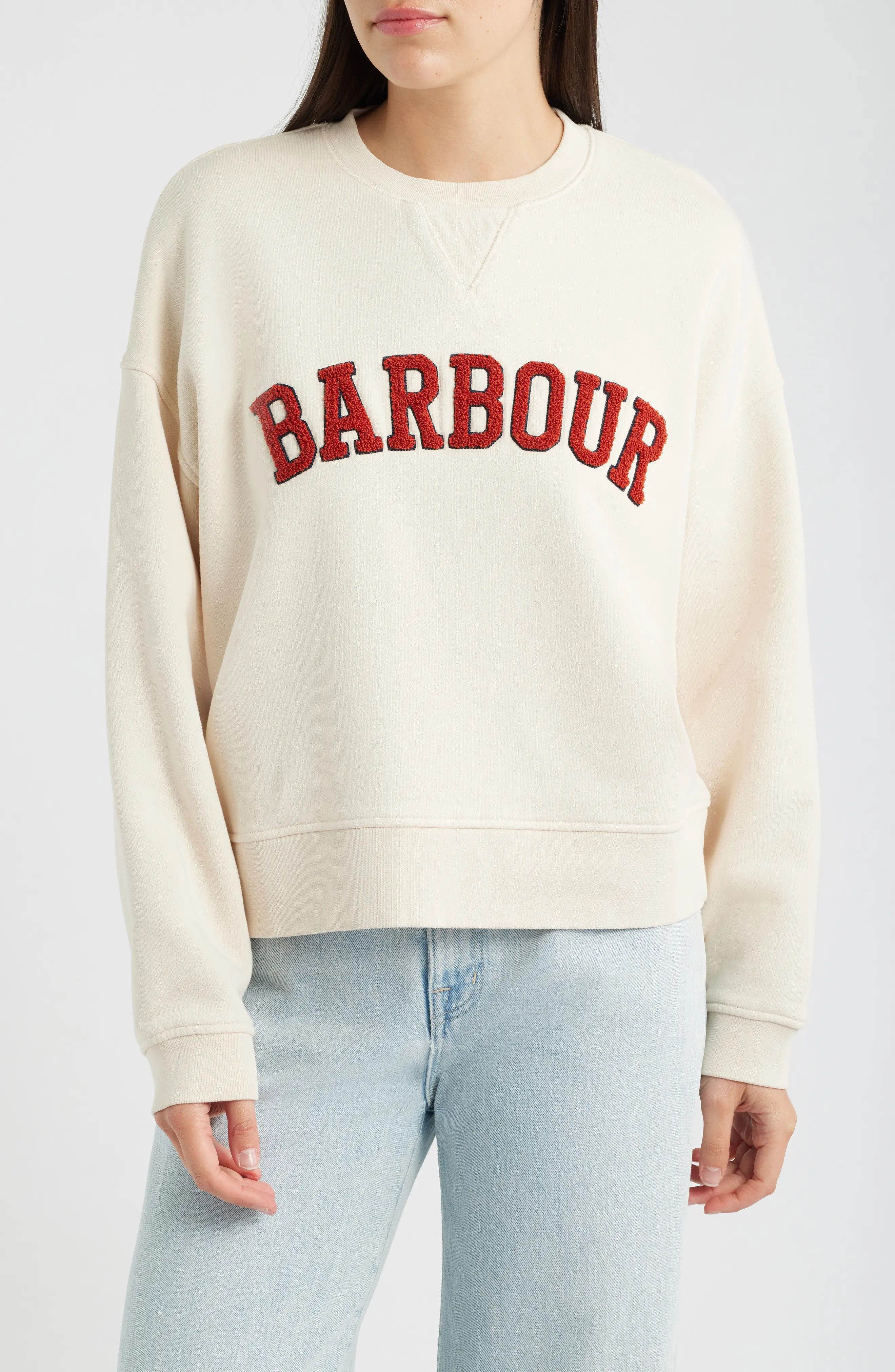 Barbour Silverdale Logo Sweatshirt in Navy at Nordstrom, Size 6 | Nordstrom