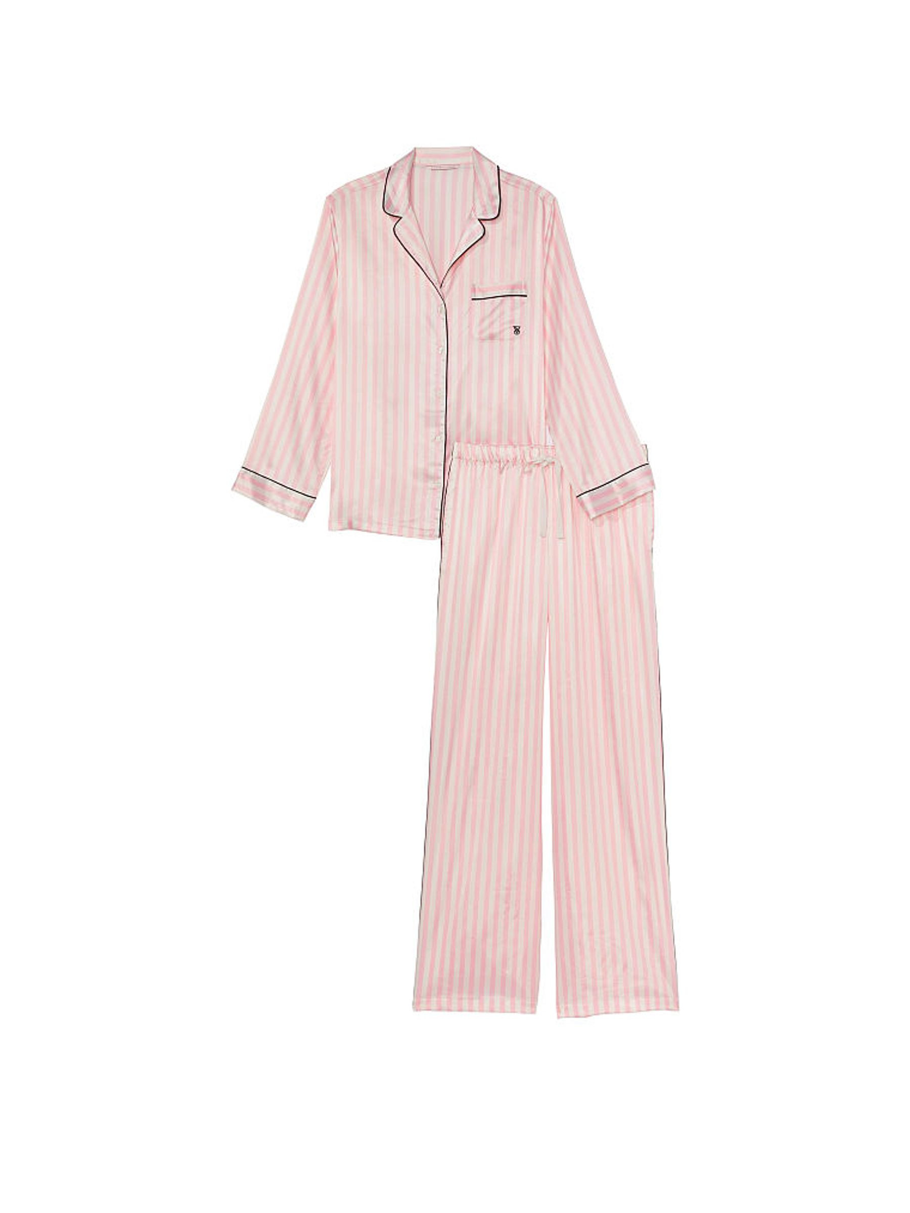 Pink Iconic Stripe Satin Long Pyjama Set | Victoria's Secret UK | Victoria's Secret UK