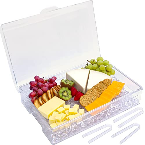 ImpiriLux Ice Chilled Party Platter - Large Removable Serving Tray and Hinged Lid | Ideal for Appetizers, Seafood, Cheeses, Meats, Desserts and More | 3 Tongs Included | Charcuterie Board | Amazon (US)