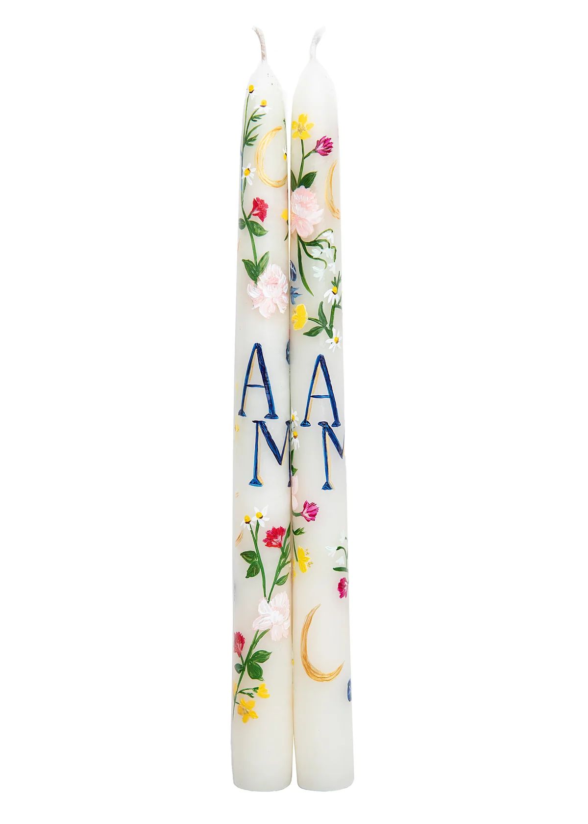 OTM Exclusive: Ivory Floral Monogram Hand-Painted Taper Candles, Set of Two | Over The Moon