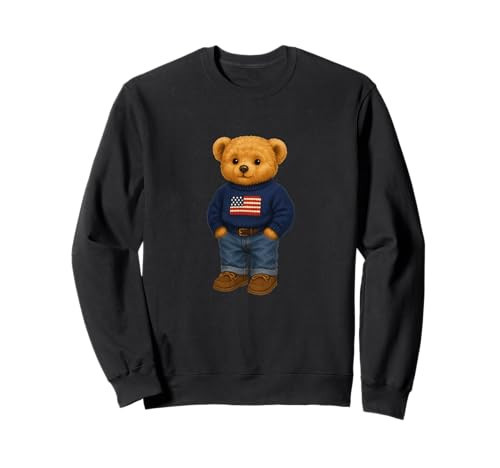 Cool American USA Teddy Bear Illustration Graphic Designs Sweatshirt | Amazon (US)