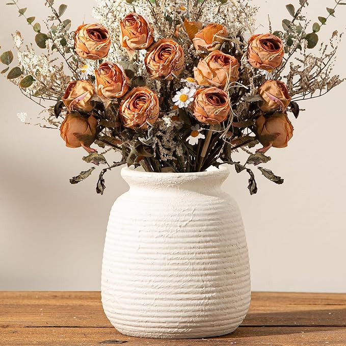 Ceramic Flower Vase, 6“ Small Rustic Farmhouse Vases Home Decor, Short Pottery Decorative Pampa... | Amazon (US)