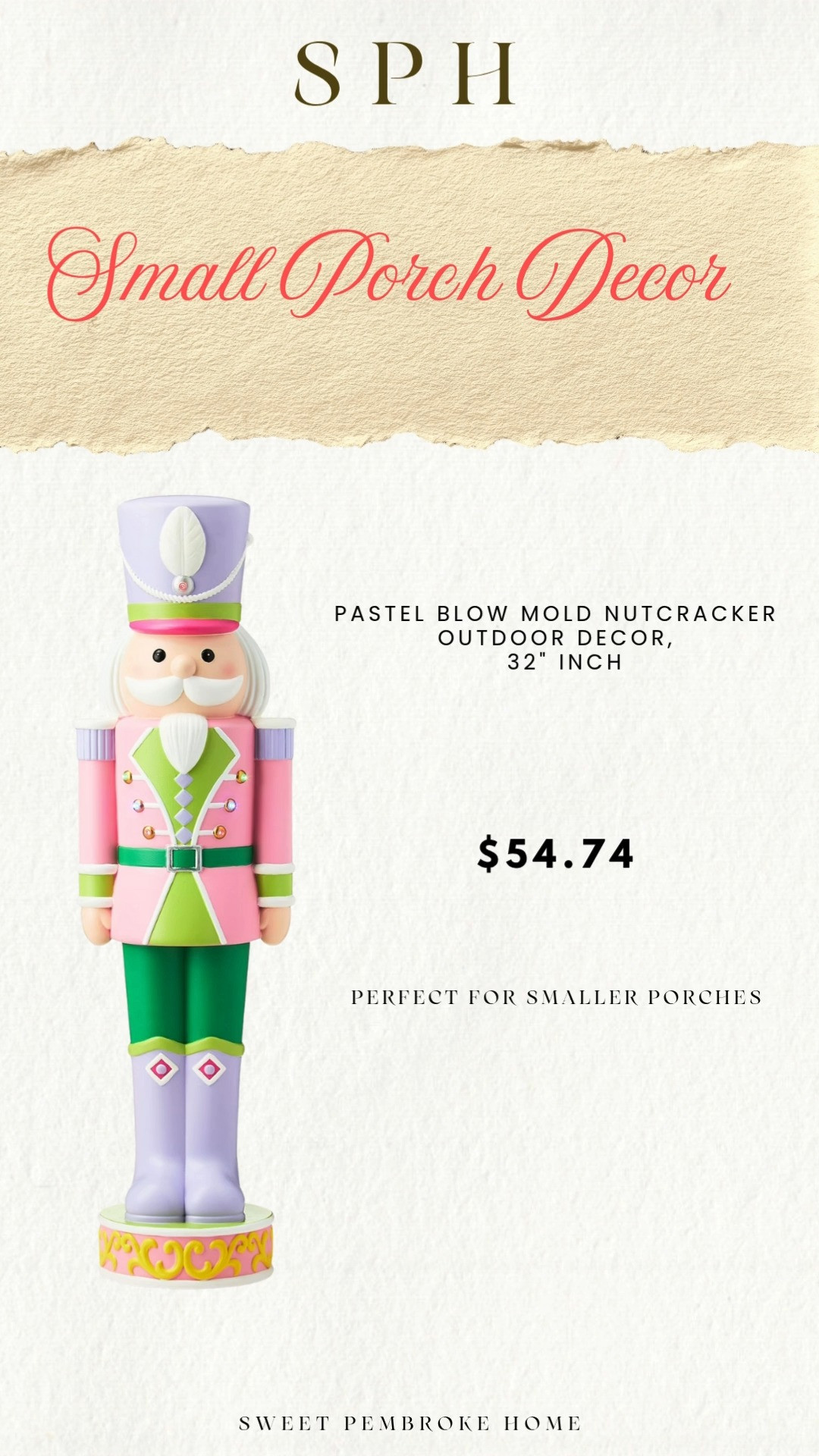 Add a sweet splash of holiday charm to your yard with the Holiday Time Pastel Blow Mold Nutcracker Outdoor Decor. Standing tall at 32 inches, this charming nutcracker showcases a delightful pastel color palette of pink, lavender, green, and gold, adding a whimsical twist to a classic favorite. With a regal hat, cheerful expression, and intricate molded detailing, it's made to brighten up your outdoor space throughout the season. Built to withstand winter weather, it's a joyful and eye-catching addition to porches, walkways, or entryways. Celebrate the season in colorful style with the Holiday Time Pastel Blow Mold Nutcracker Outdoor Decor.

#Christmas #Nutcracker #ChristmasDecor 

 

#LTKSeasonal #LTKHome