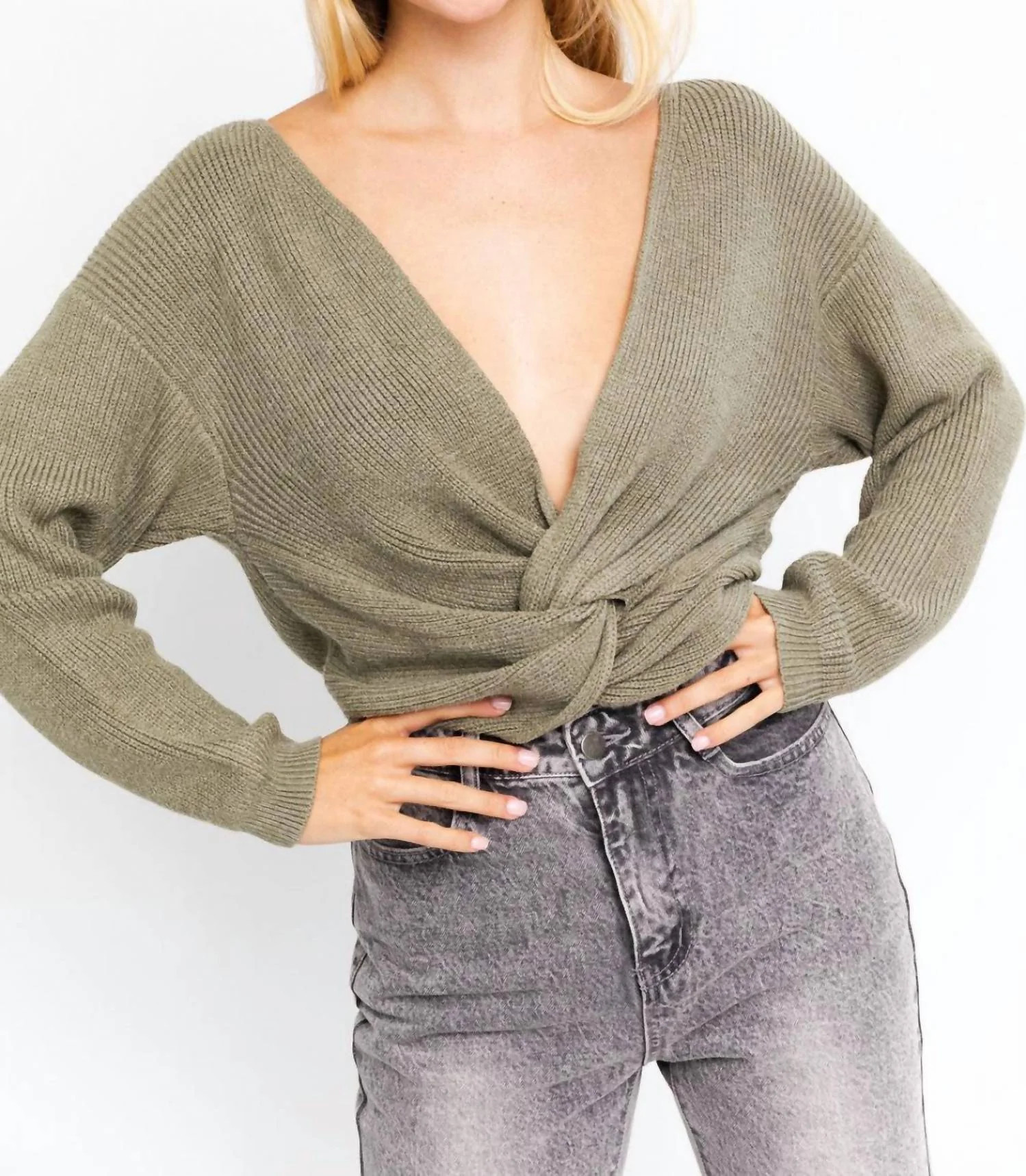 Hold Me Close Twisted Sweater Top In Sage | Shop Simon