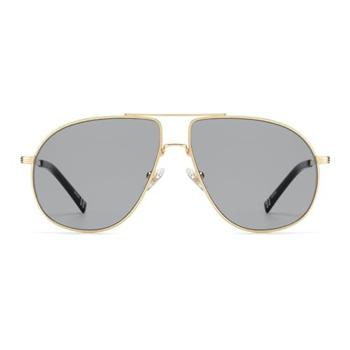OUWEN Trendy Oversized Silver Aviator Sunglasses Stylish for Men Classic Grey 70s Gold Rim Sun Glasses UV 400 OW2230C | Amazon (US)