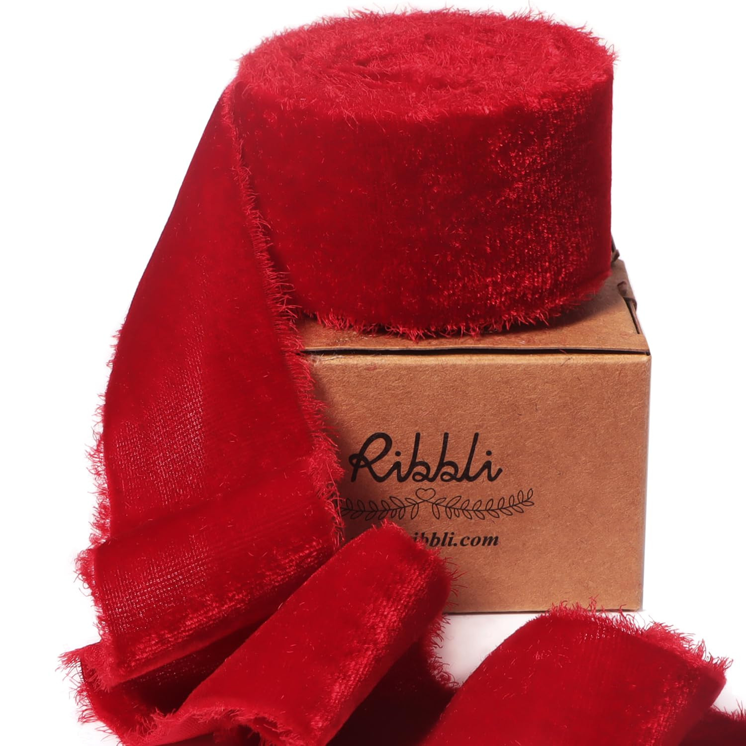 Ribbli Red Velvet Ribbon 1.5 Inch Handmade Frayed Vintage Christmas Ribbon for Gift Wrapping Chri... | Amazon (US)