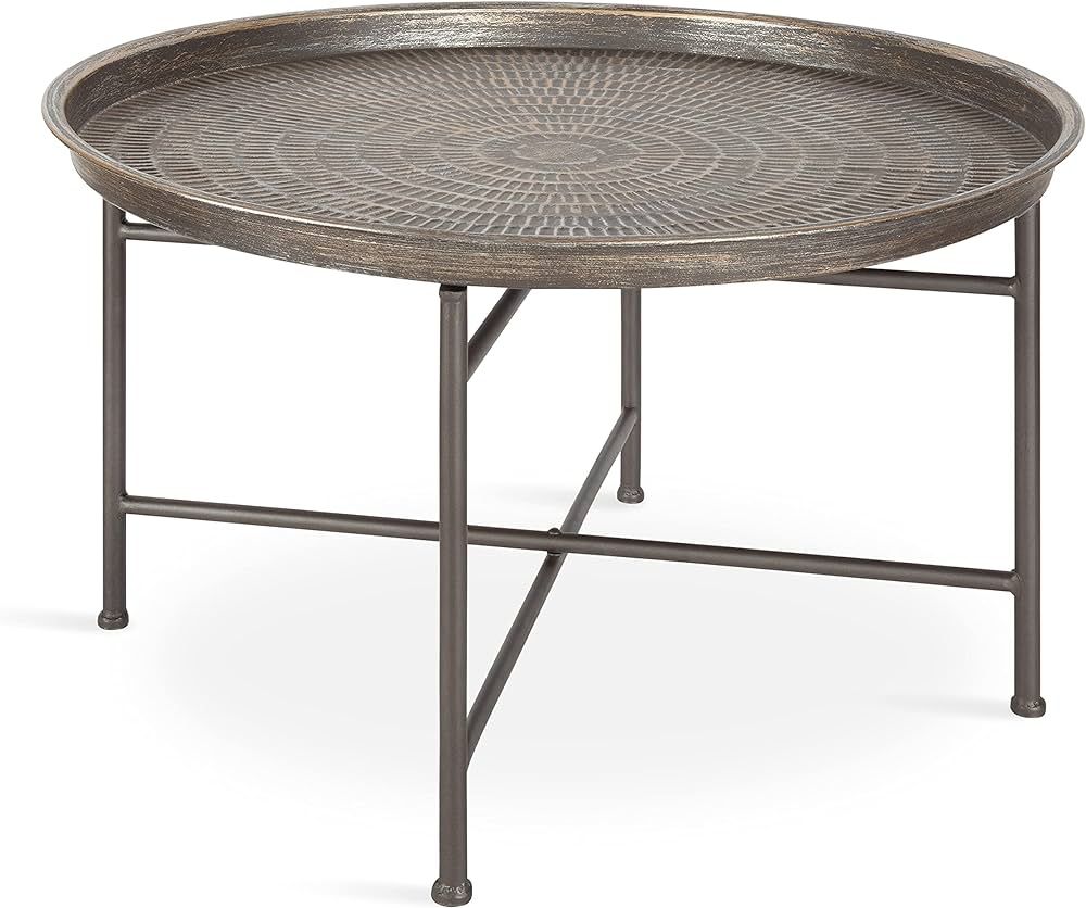 Kate and Laurel Mahdavi Boho-Chic Hammered Metal Tray Coffee Table, Brushed Silver | Amazon (US)