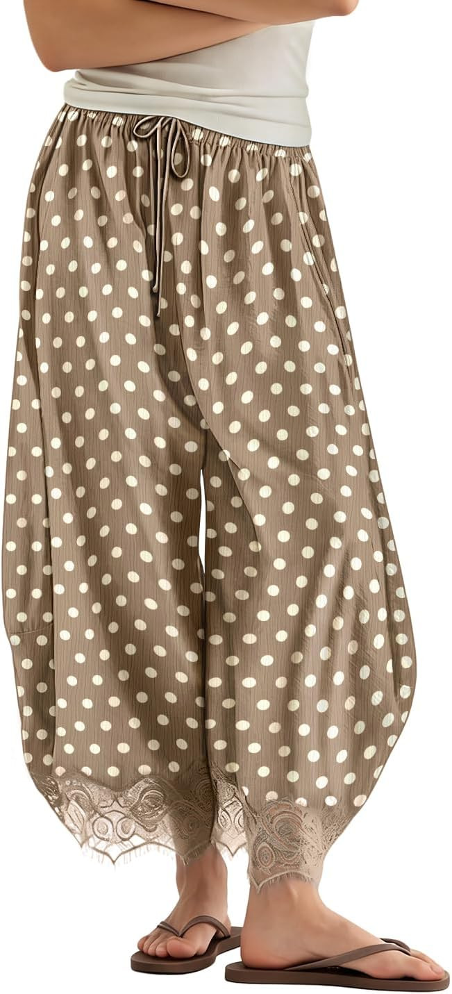 YESNO Women's Summer Wide Leg Lace Trim Cropped Barrel Pants PBP | Amazon (US)