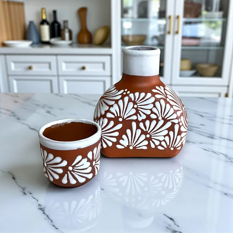 Terracotta Water Carafe Set | Handcrafted Talavera-inspired Decanter - Etsy | Etsy (US)
