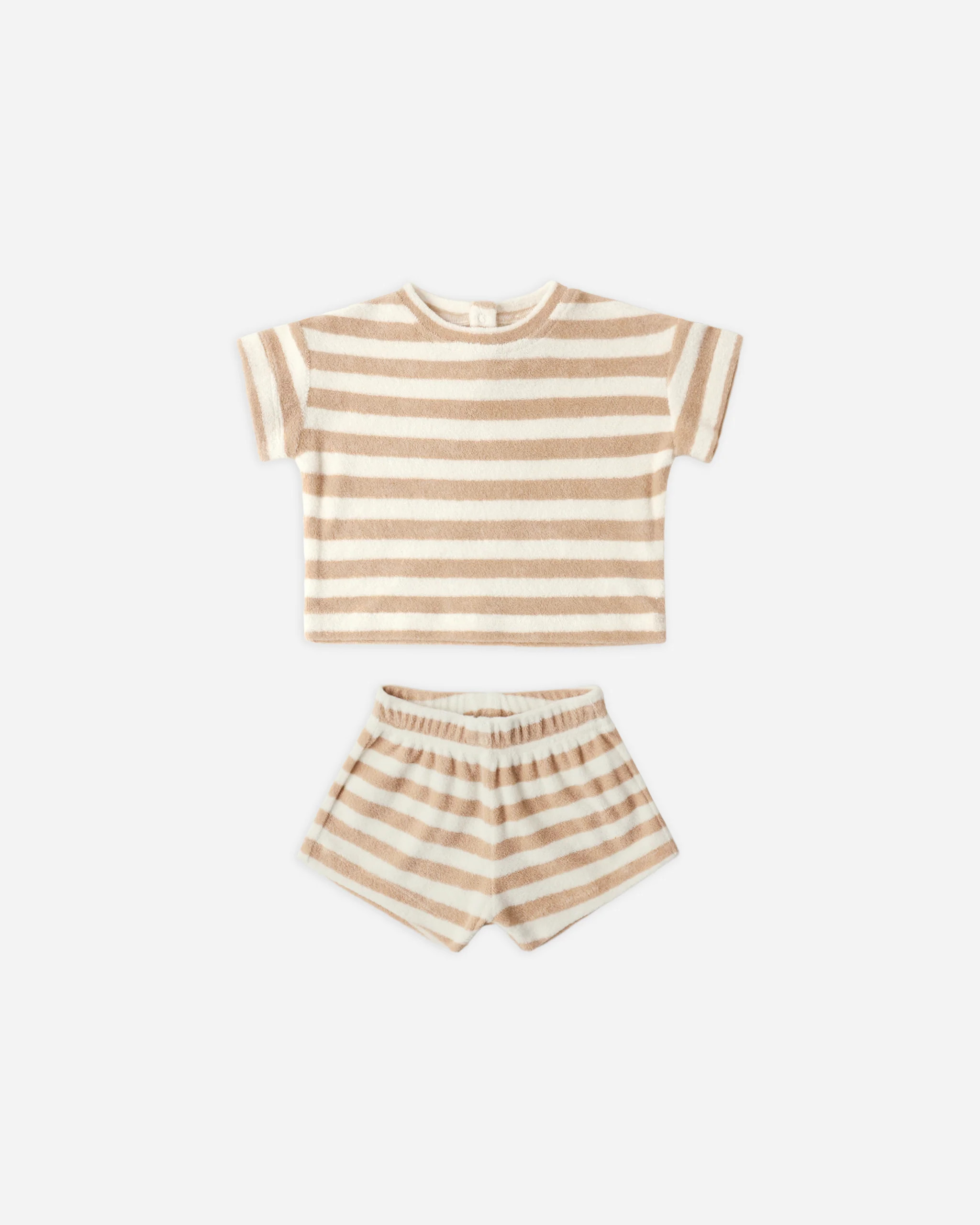 Terry Tee + Short Set Latte Stripe | Rylee + Cru