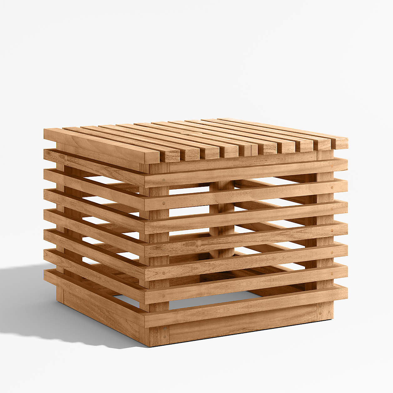 Batten Natural Teak Outdoor Umbrella Holder Side Table with Umbrella Base | Crate & Barrel | Crate & Barrel