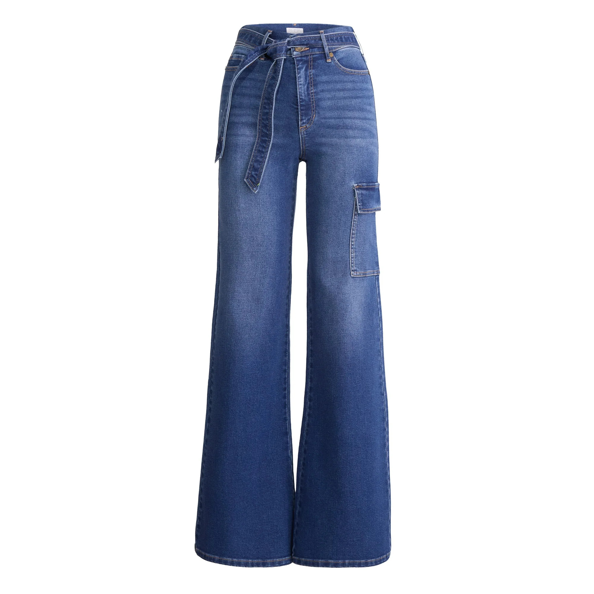 Sofia by Sofia Vergara Women's and Women's Plus Margot Wide Leg High Rise Cargo Jeans with Belt, ... | Walmart (US)
