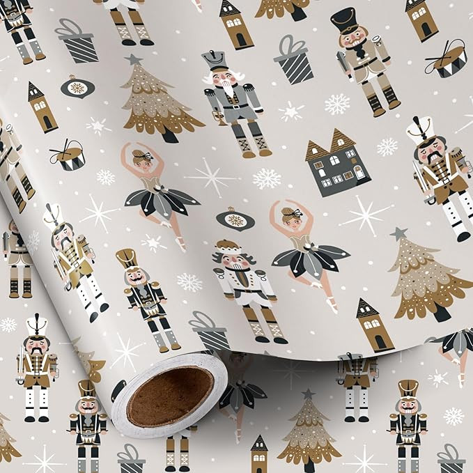 RUSPEPA Christmas Wrapping Paper Roll - Mini Roll - Christmas Nutcracker Soldier and Ballet Girl ... | Amazon (US)