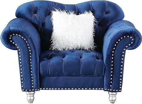 Morden Fort Luxury Classic America Chesterfield Tufted Camel Back Armchair Living Room Chair, Blu... | Amazon (US)