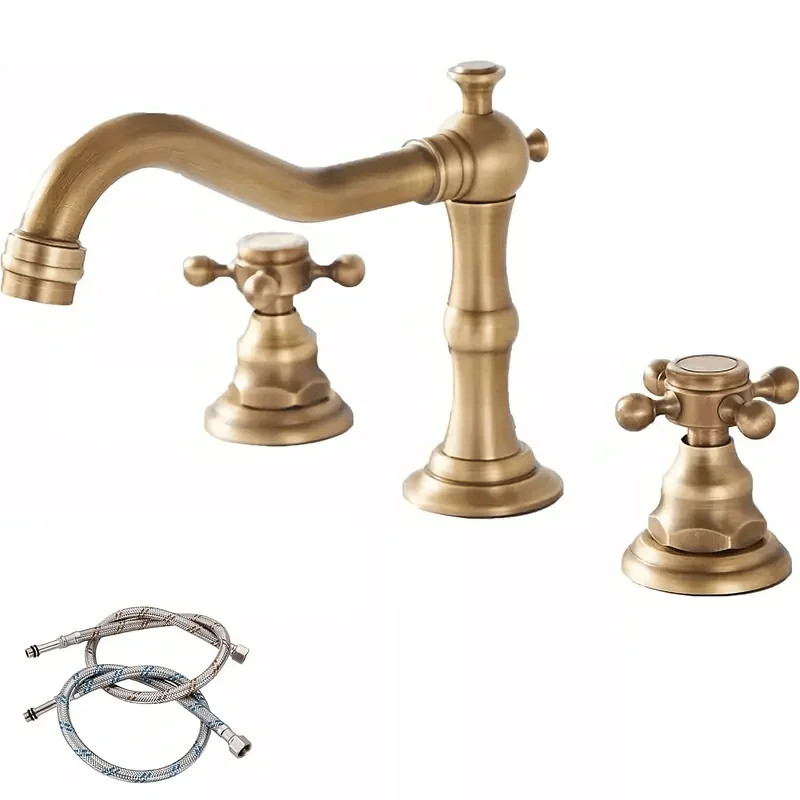 Antique Brass Bathroom Sink Facuet 3Holes 8in Widespread Basin Vanity Mixer Tap | Walmart (US)
