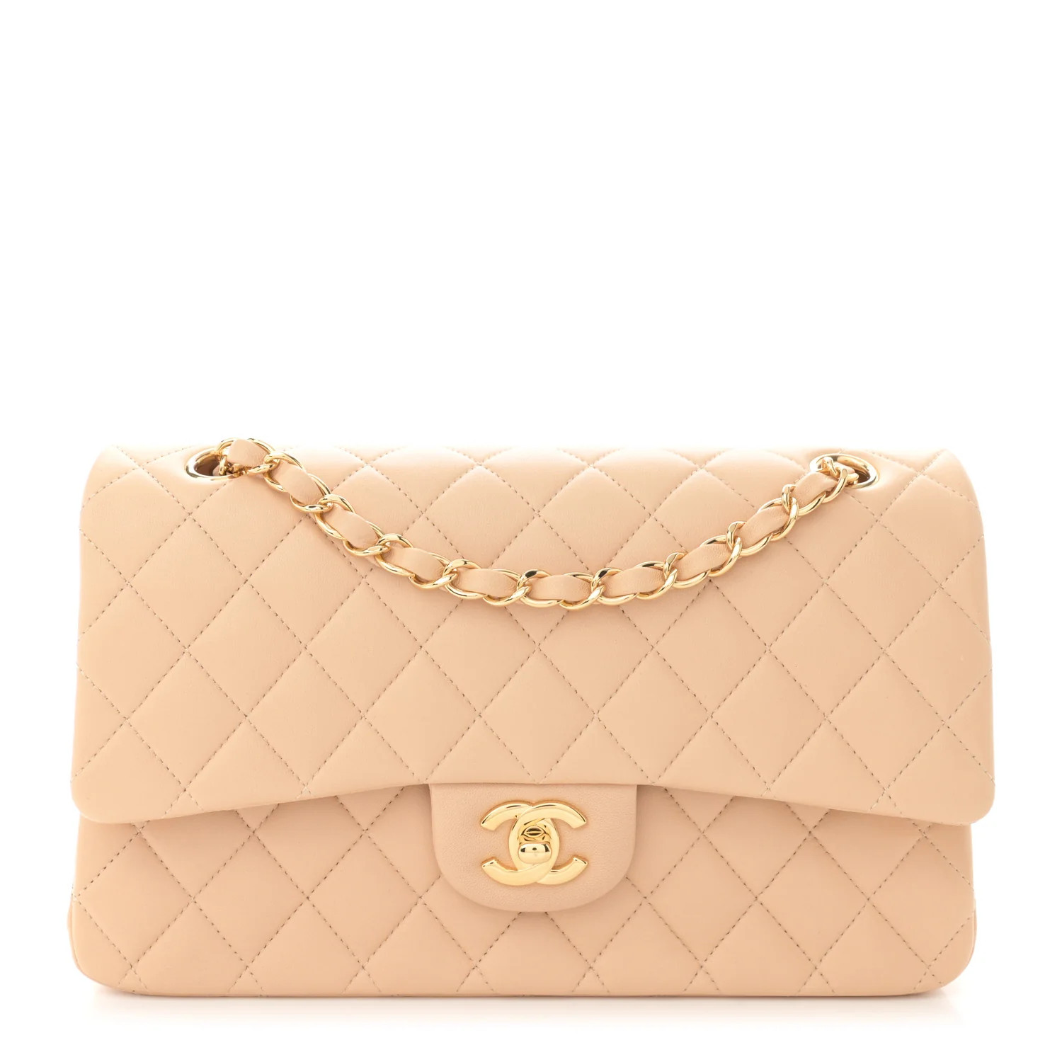 Lambskin Quilted Medium Double Flap Beige | FASHIONPHILE (US)