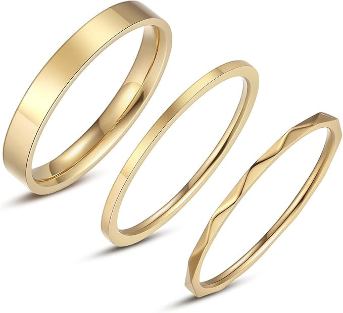 Amazon.com: Chrishine Life Gold Rings Stackable Rings for Women Teen Girls18K Gold Plated Stackin... | Amazon (US)
